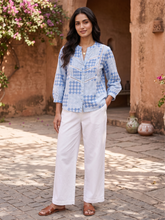 Sky Blue Diamond Print Cotton Top for Women