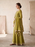 Olive Green Traditional Sharara Suit with Dupatta