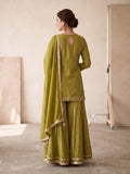 Olive Green Traditional Sharara Suit with Dupatta