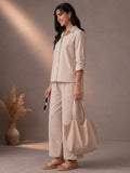 Natural Beige Cotton Shirt & Flared Pant Co-Ord Set