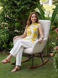 Yellow Floral Printed Sleeveless Cotton Top for Women