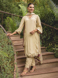 Beige Color Crepe Suit Set In A Line Pattern