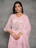 Soft Baby Pink Handpainted Kota Doria Suit Set