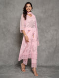 Soft Baby Pink Handpainted Kota Doria Suit Set