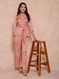 Rose Gold Satin Royal Co-ord Set With Belt