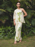 Cream Handpainted Off Shoulder Top With Bottom