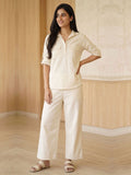 Light Beige Cotton Co- Ord Set In Cotton