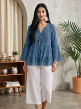 Blue Cotton Top With Lace Work