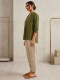 Olive Green Quarter Sleeved Cotton Top