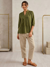 Olive Green Quarter Sleeved Cotton Top