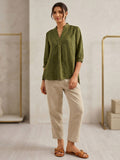 Olive Green Quarter Sleeved Cotton Top