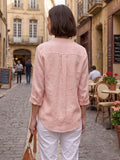 Pink Cotton Shirt With Band Collar