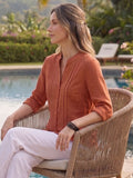 Dark Rust Women's Shirt With Banded Collar