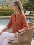 Dark Rust Women's Shirt With Banded Collar
