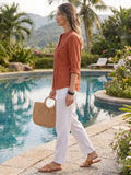 Dark Rust Women's Shirt With Banded Collar