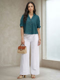 Teal Blue Boxy Casual Cotton Shirt