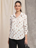 White Floral Printed Shirt In Cotton