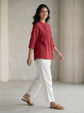 Rosewood Red Cotton Pintuck Top for Women