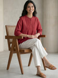 Rosewood Red Cotton Pintuck Top for Women