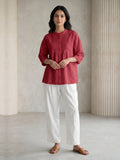 Rosewood Red Cotton Pintuck Top for Women