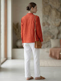 Tomato Red Luxe Cotton Pintuck Top for Women