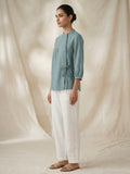 Mist Blue Cotton Wrap Top for Women