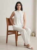 Ivory White Cotton Pintuck Top for Women