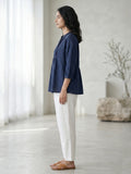 Midnight Blue Cotton Pintuck Top for Women.