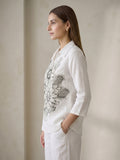 White Handpainted Cotton Top for Women