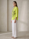 Neon Green Handpainted Cotton Top for Women