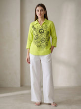 Neon Green Handpainted Cotton Top for Women
