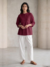 Wine Cotton Pintuck Top for Women