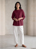 Wine Cotton Pintuck Top for Women