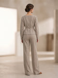 Grey Belted Top with Wide-Leg Pants