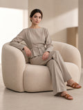Grey Belted Top with Wide-Leg Pants