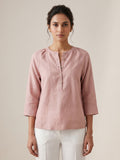 Dusty Pink Women's Top With Mandarin Collar