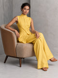 Yellow Cotton Silk Draped Top and Bottom Set