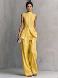 Yellow Cotton Silk Draped Top and Bottom Set