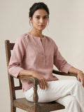 Dusty Pink Women's Top With Mandarin Collar