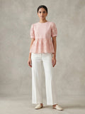 Pink Schiffli Work Top In Flare Style