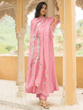 Baby Pink Full Sleeved Anarkali Suit Set In Silk