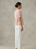 Pink Schiffli Work Top In Flare Style