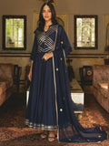 Navy Blue Gota Work Muslin Anarkali Suit