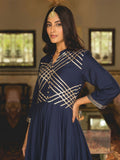 Navy Blue Gota Work Muslin Anarkali Suit