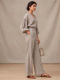 Grey Pleated Sleeve Top and Bottom Set