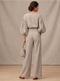 Grey Pleated Sleeve Top and Bottom Set