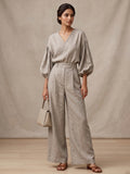 Grey Pleated Sleeve Top and Bottom Set