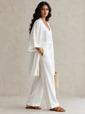 White Linen Wide-Sleeve Top-Bottom Set