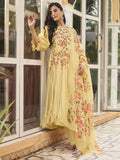 Light Yellow Organza Handpainted Anarkali Suit
