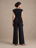 Black Sleeveless Peplum Top-Bottom Set